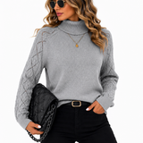 Blusa Tricot Gola Alta Cinza Feminina
