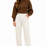 Blusa Tricot Feminina Marrom Manga Bufante