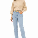 Blusa Tricot Feminina Bege Manga Bufante