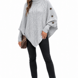 Casaco Poncho Feminino Tricô Elegance Cinza Claro