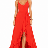 Vestido Longo Laranja com Alças Finas e Fenda Elegante