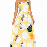 Vestido Longo com Estampa Tropical Alana Damasco