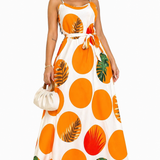 Vestido Longo com Estampa Tropical Alana Laranja