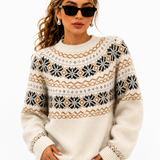 Suéter Feminino Tricô Nórdico Flocos de Neve