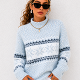 Suéter Feminino Tricô Nórdico Azul Glacial