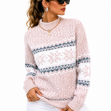 Suéter Feminino Tricô Nórdico Rosa Inverno