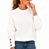 Suéter Feminino Tricô Off White Premium com Botões Amadeirados