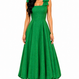Vestido Midi Clássico Milena com Laços nos Ombros Verde