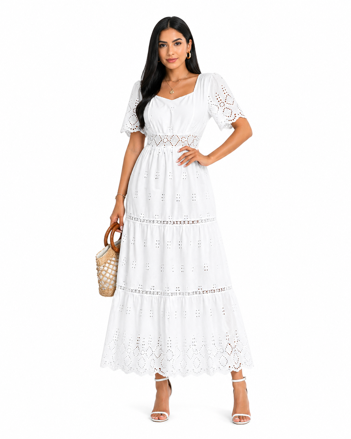 Vestido Longo Isabelle Branco em Laise Premium