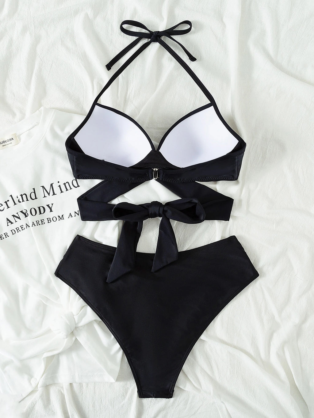 Swim Mod Conjunto de Maiô Bikini sem fio feminino em cores sólidas e simples para verão na praia
