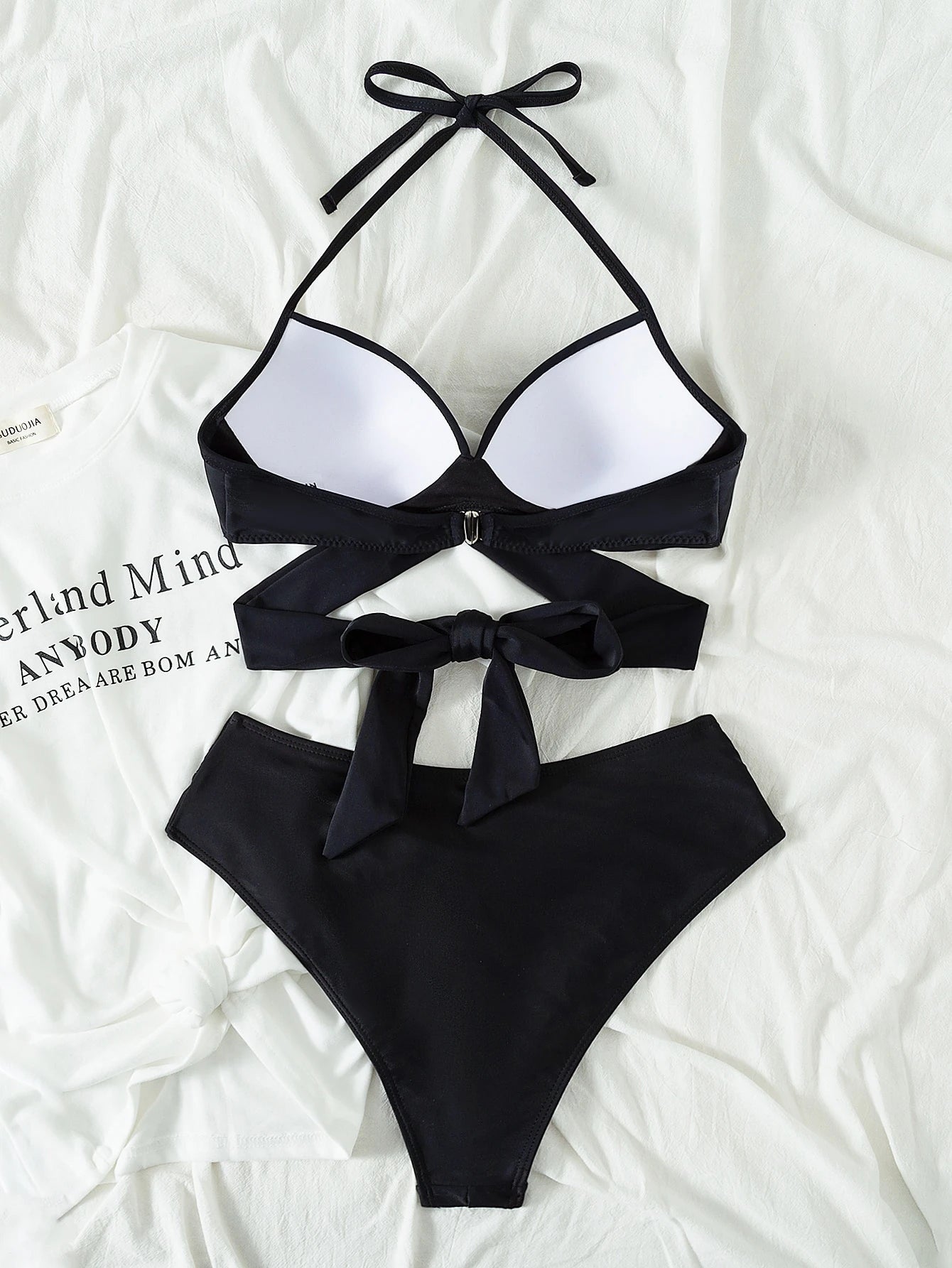 Swim Mod Conjunto de Maiô Bikini sem fio feminino em cores sólidas e simples para verão na praia