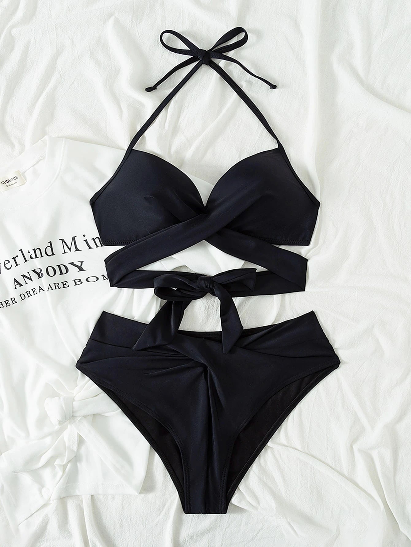 Swim Mod Conjunto de Maiô Bikini sem fio feminino em cores sólidas e simples para verão na praia