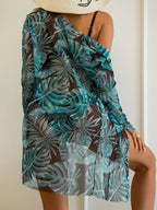 SHEIN Swim 3 conjuntos de Maiô Bikini Push Up com Estampa de Plantas e Kimono para o Verão na Praia