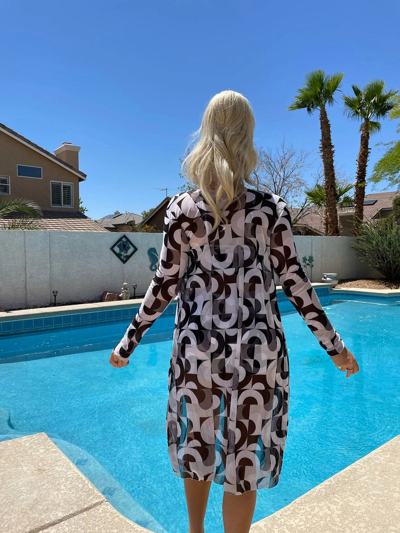 SHEIN Swim Biquíni impressão total cordão com quimono