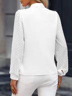 EMERY ROSE Blusa com Manga Bispo de Pescoço Entalhado Sólido, Tops de Manga Longa