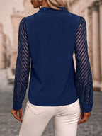 EMERY ROSE Blusa com Manga Bispo de Pescoço Entalhado Sólido, Tops de Manga Longa