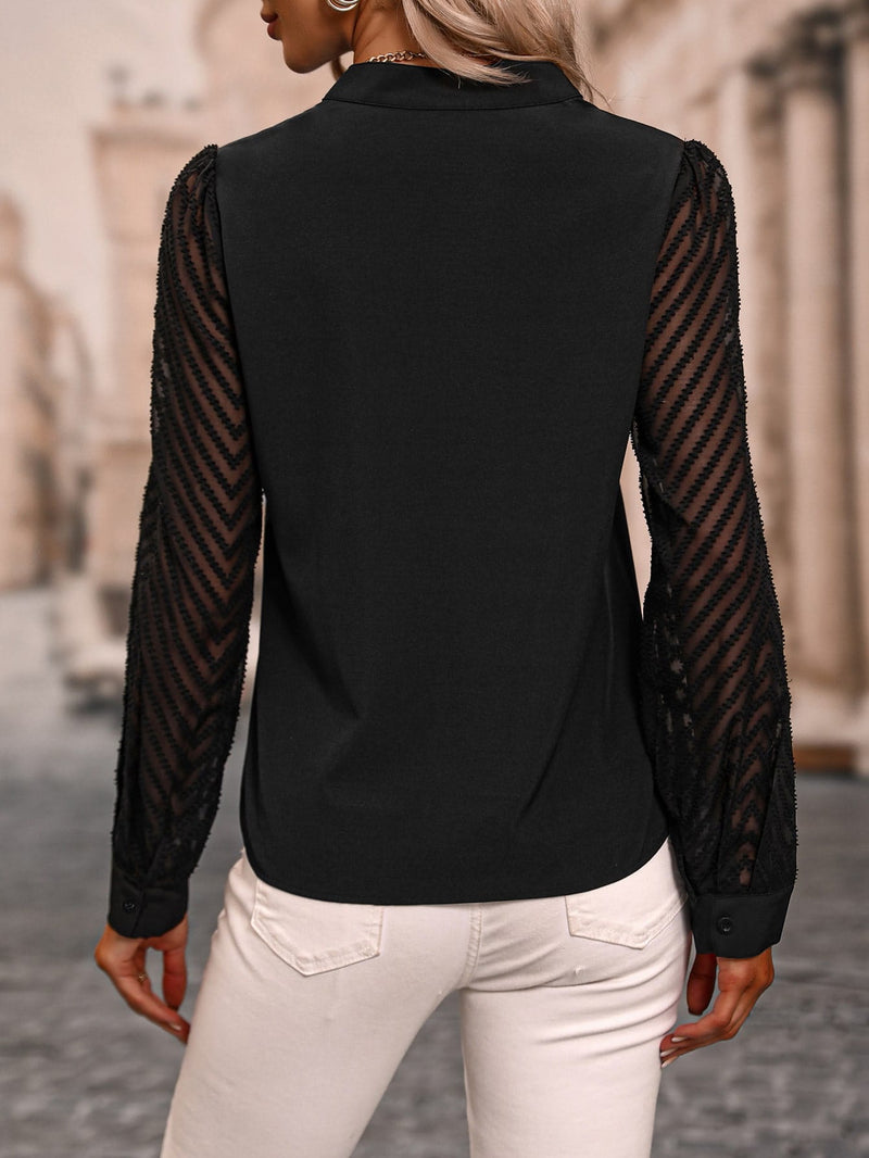 EMERY ROSE Blusa com Manga Bispo de Pescoço Entalhado Sólido, Tops de Manga Longa