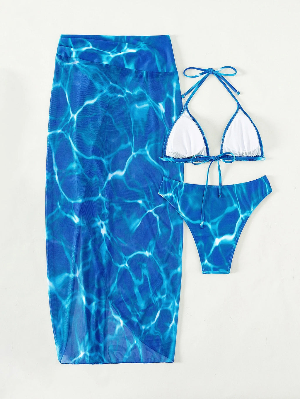 Swim Vcay Conjunto De Maiô Bikini Feminino Verão Praia Frente Única E Saia Com Estampa Aleatória