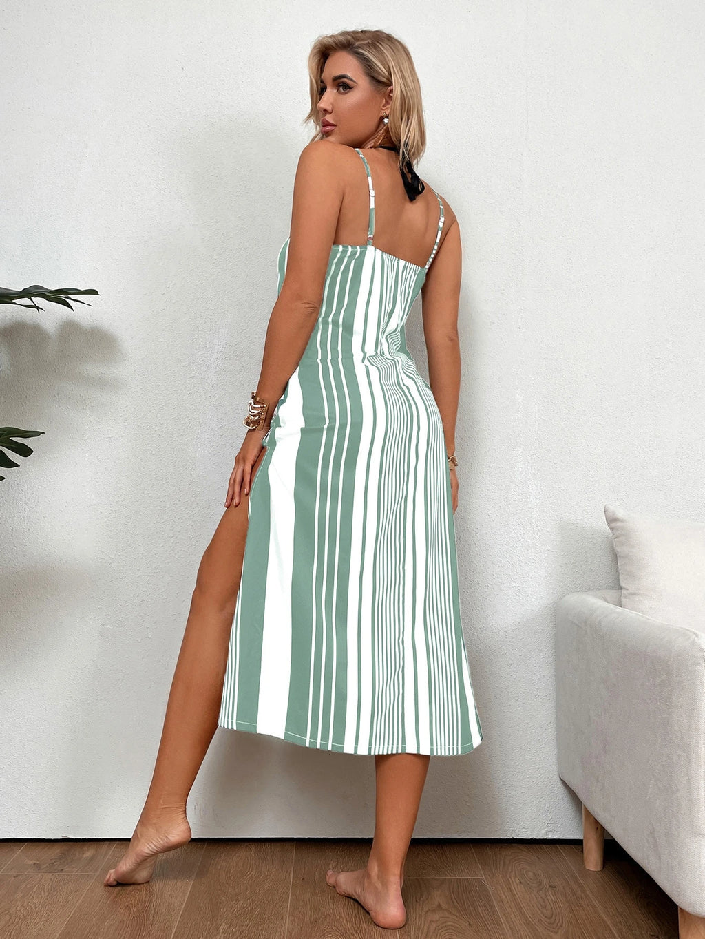 SHEIN Swim Abertura lateral Listrado Cover up feminino