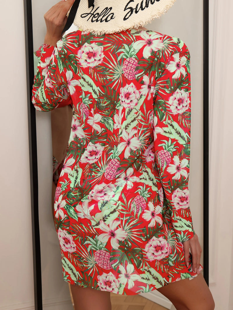 SHEIN Swim 3 conjuntos de Maiô Bikini Push Up com Estampa de Plantas e Kimono para o Verão na Praia