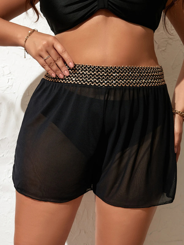 Swim Lushoire mais Shorts de coberturas fita de contraste malha