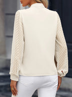 EMERY ROSE Blusa com Manga Bispo de Pescoço Entalhado Sólido, Tops de Manga Longa