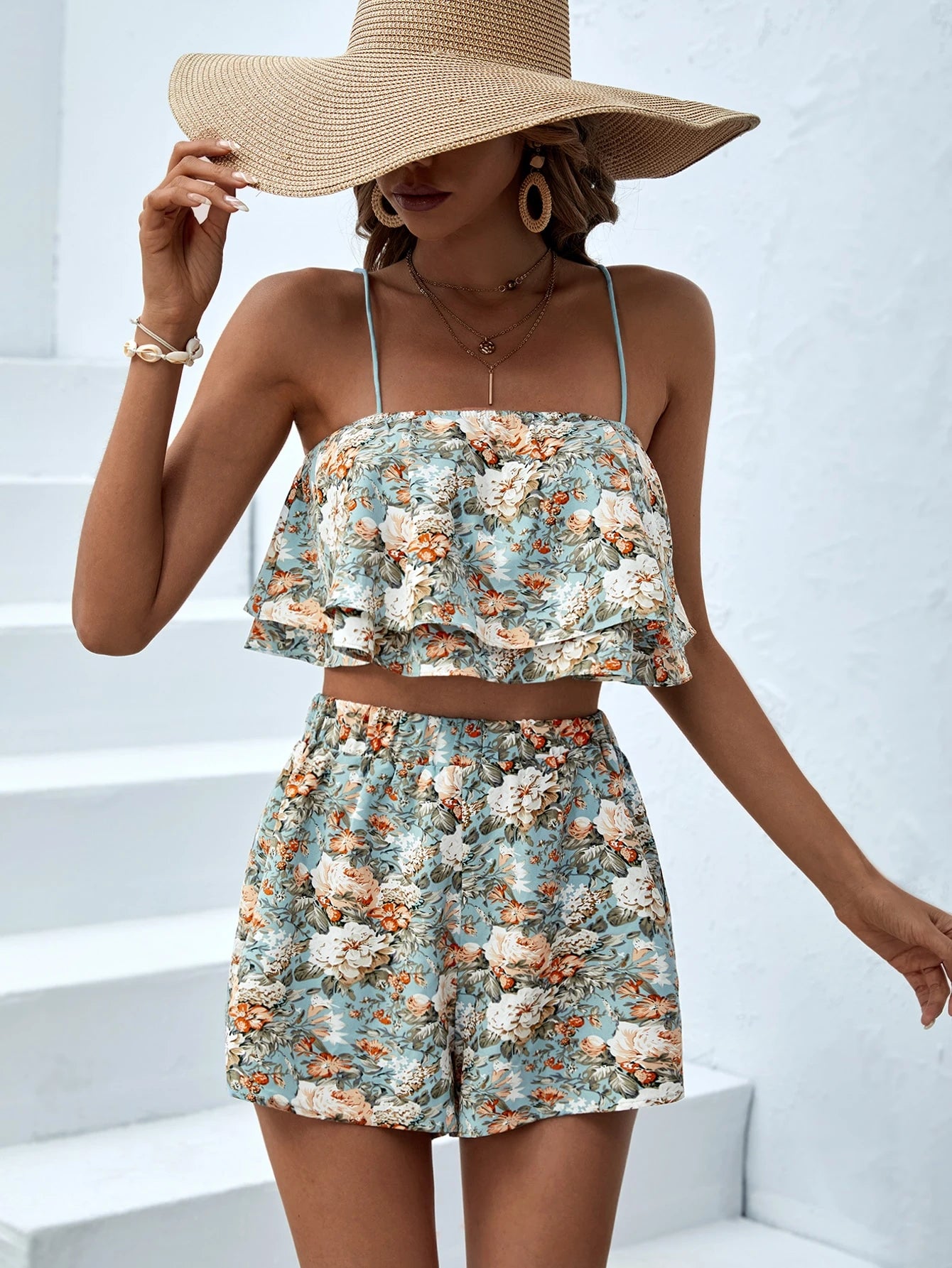  VCAY Top cami & Shorts impressão floral