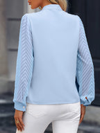 EMERY ROSE Blusa com Manga Bispo de Pescoço Entalhado Sólido, Tops de Manga Longa