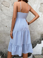 SHEIN VCAY Vestido cami listrado busto franzido bainha com babado