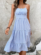 SHEIN VCAY Vestido cami listrado busto franzido bainha com babado