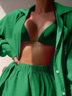 Swim Vcay Conjunto de cobertura sólido botão frontal