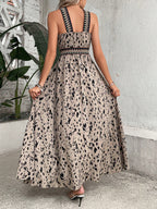 Breezaya Vestido Longo de Férias na Praia para Mulheres com Estampa All-Over, Pescoço Halter com Entrançado, Fenda na Coxa