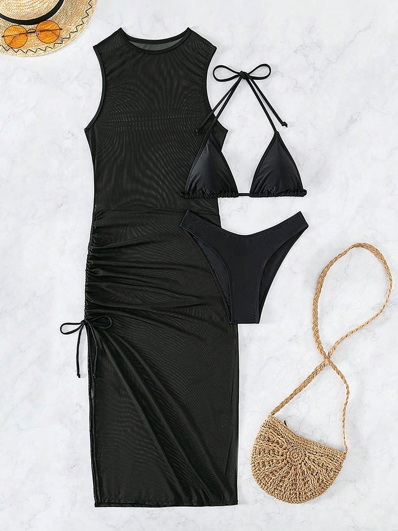  Swim Maiô de Bikini de Halter Triângulo Com Cobertura