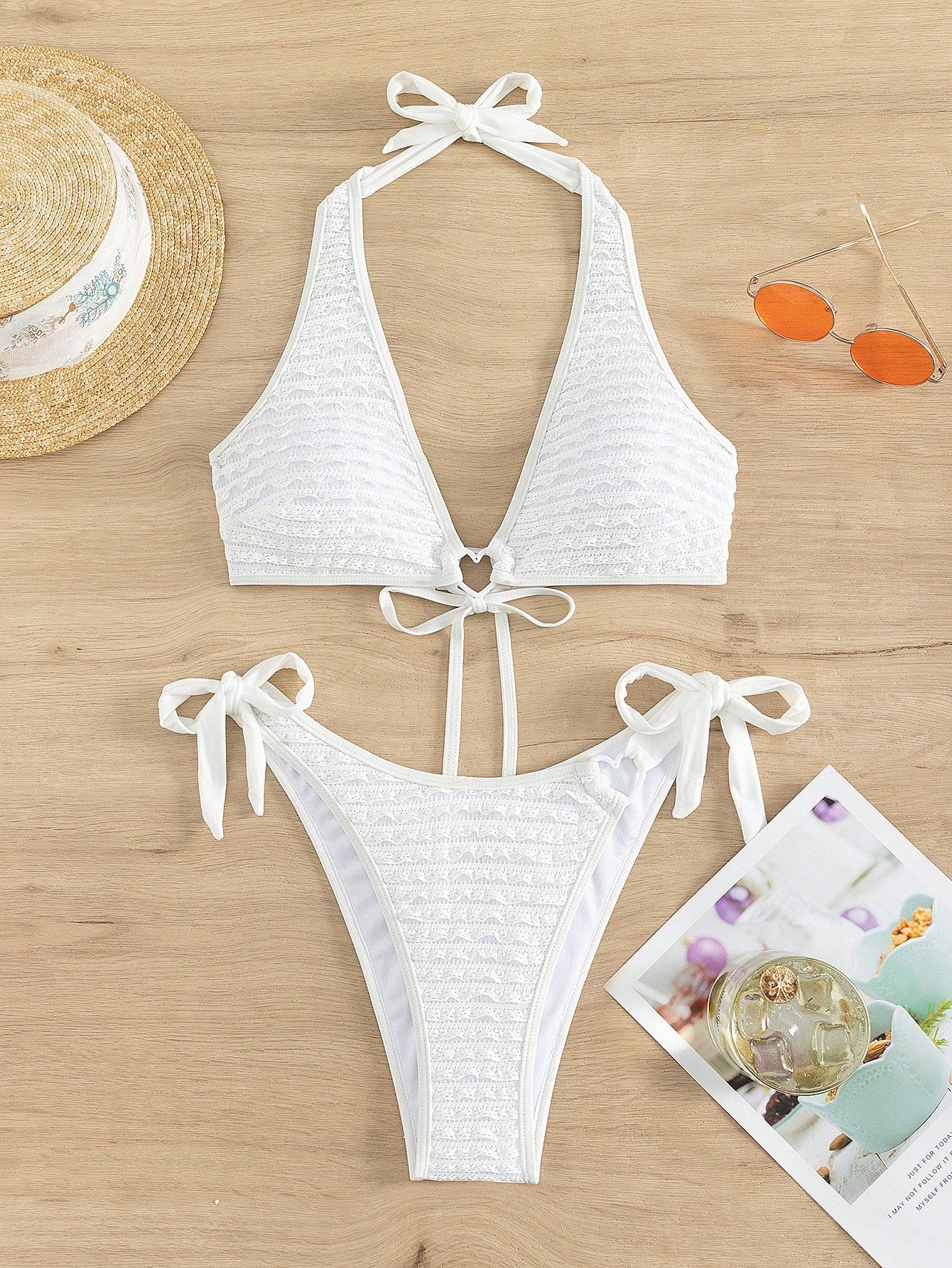 SHEIN Swim Anel De Coração Vinculado Maiô Cabresto De Biquíni