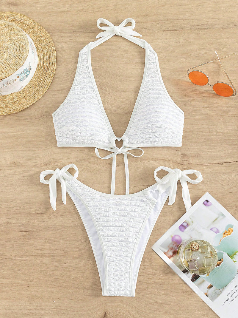 SHEIN Swim Anel De Coração Vinculado Maiô Cabresto De Biquíni