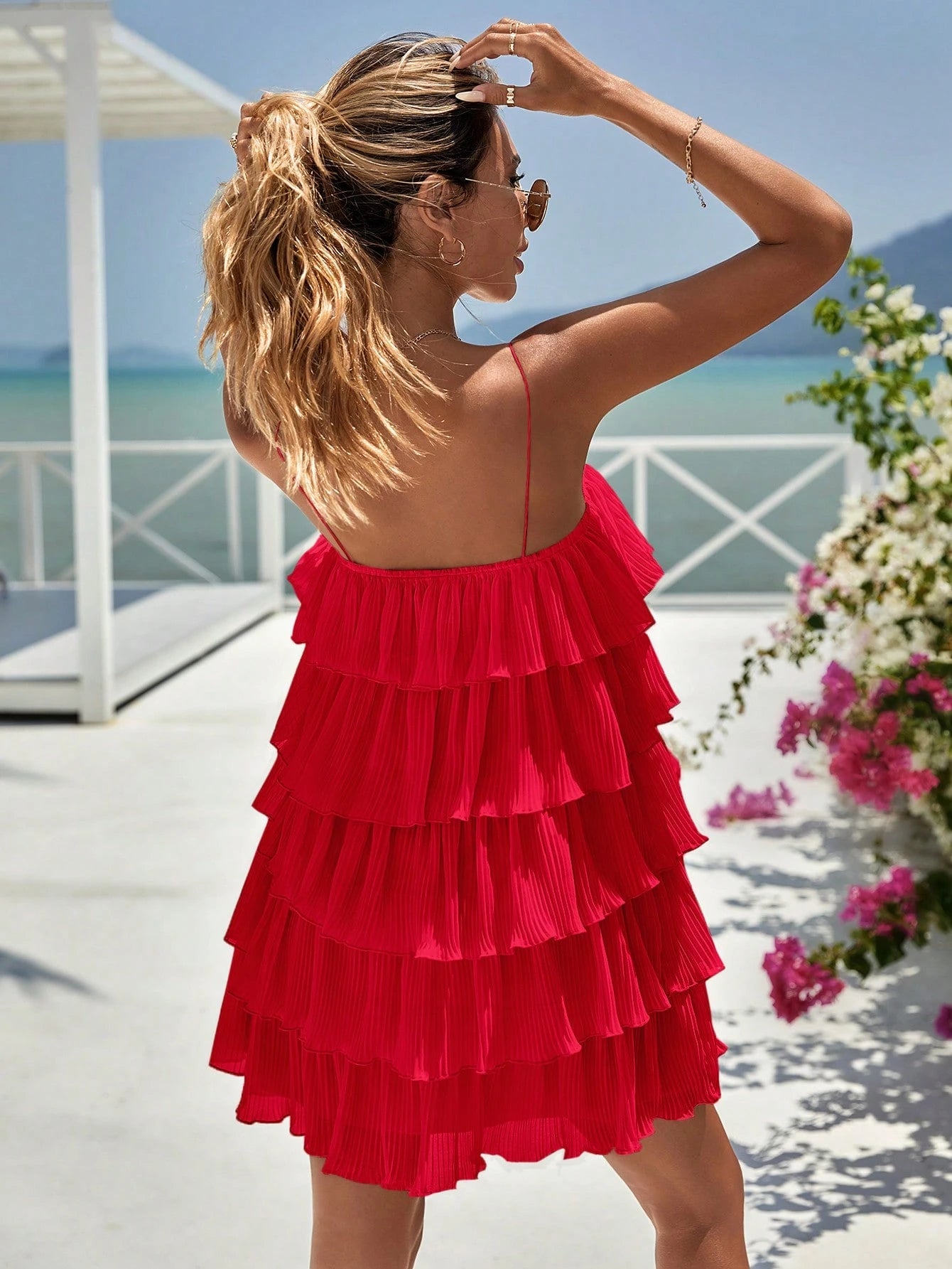 Vivid Eden Sólido Camada Bainha Vestido Cami