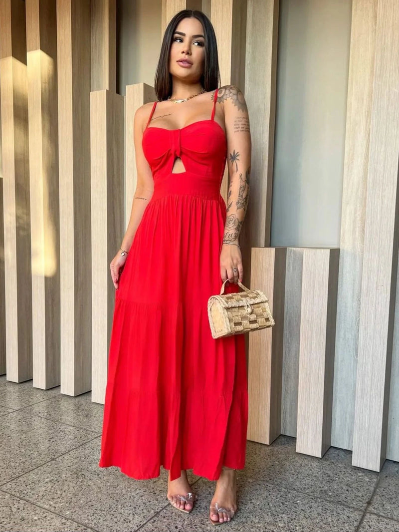 vestido longo femenino tres marias com babados