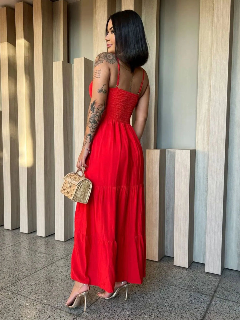 vestido longo femenino tres marias com babados