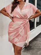 Breezaya Vestido Envelope Estampado Tropical com Ajuste Folgado e Estilo Boho Plus Size, Para Verão
