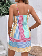 SHEIN VCAY Impressão Listrada Com Cinto Vestido Cami