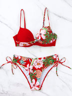 SHEIN Swim Conjunto de Maiô Bikini Push Up Estampado Floral Aleatório com Arame e Alças de Espaguete Ajustáveis, Verão na Praia