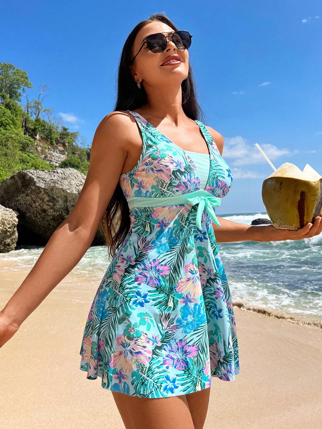 Swim Lushoire Estampa aleatória Tropical Tankini