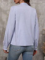 SHEIN LUNE Blusa com Gola de Gravata, Manga Farol e Estampa Listrada, Blusas de Manga Longa