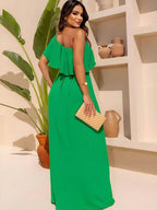 Vestido Longo Babadinho Camadas Sem Bojo Elegante Festa Madrinha Convidada