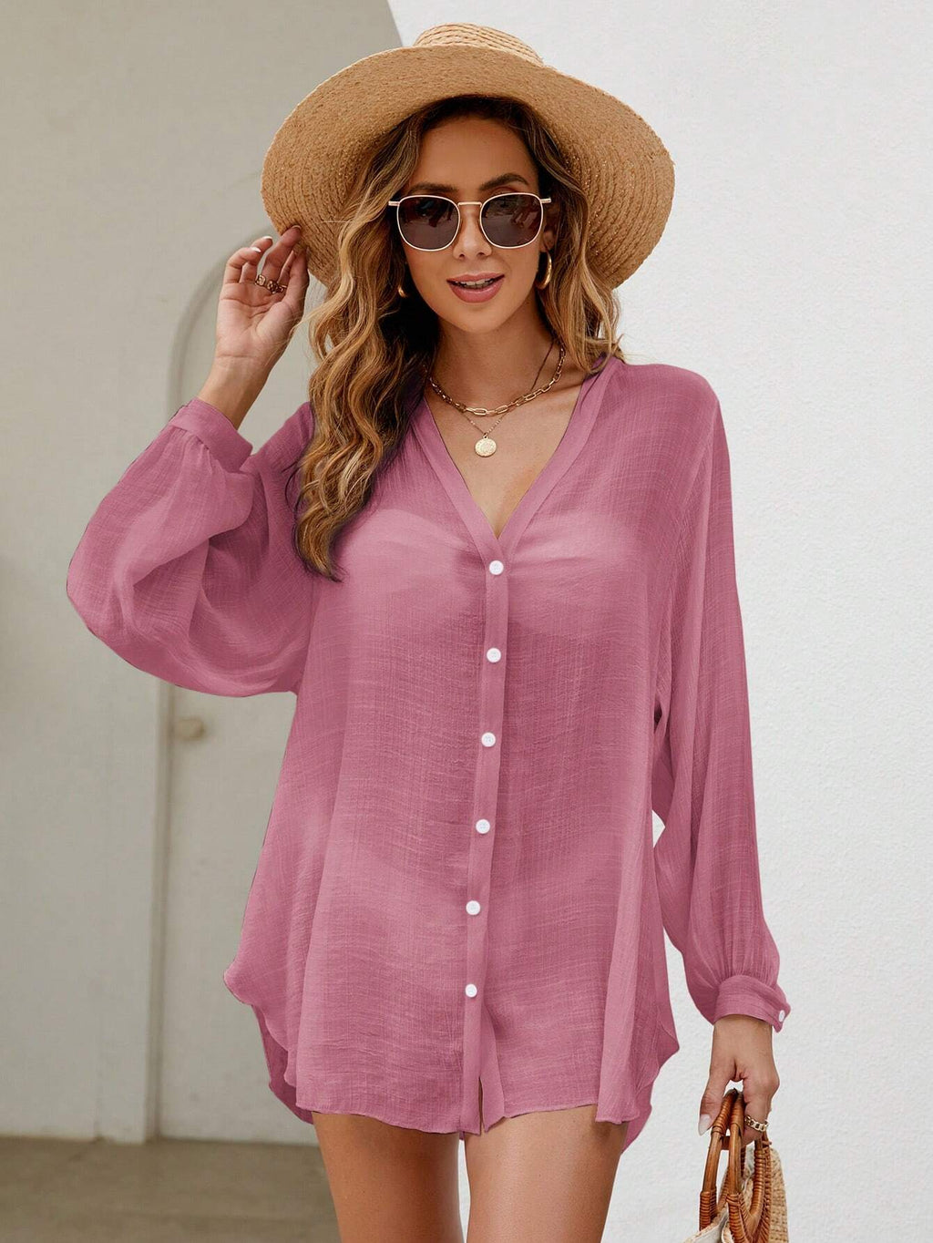 SHEIN Swim Basics Blusa Quimono Feminina Com Peito Único