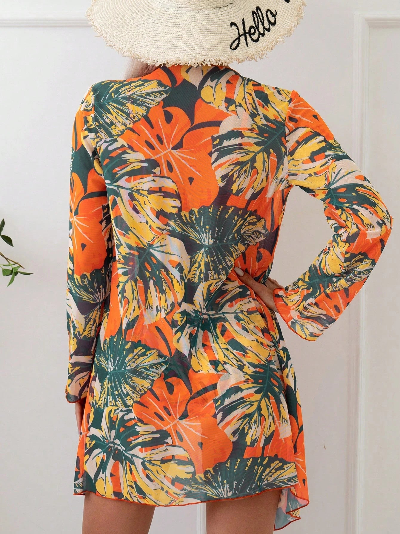 Swim Lushoire Conjunto de Maiô Bikini Tropical Estampa de Praia de Verão, Conjunto de Maiô Bikini de 3 Peças, Conjunto de Duas Peças para Férias, Conjunto de Roupa de Banho