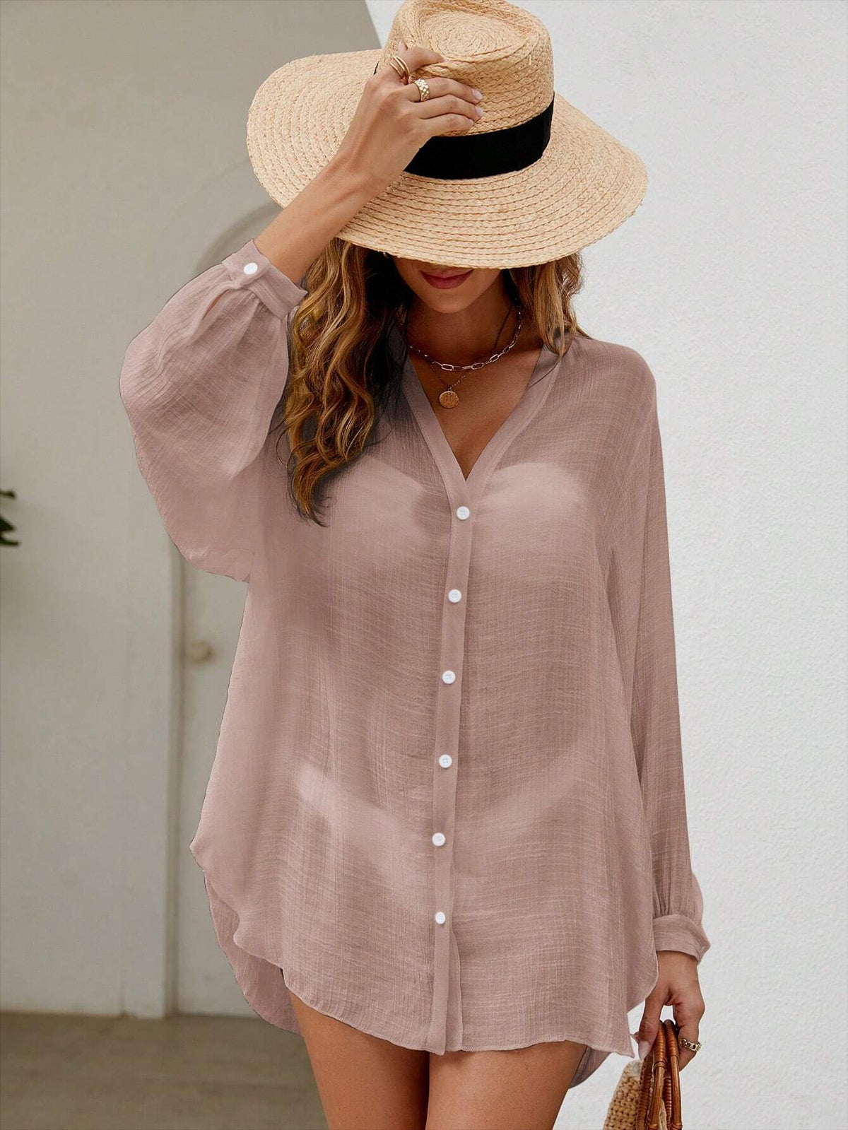 SHEIN Swim Basics Blusa Quimono Feminina Com Peito Único