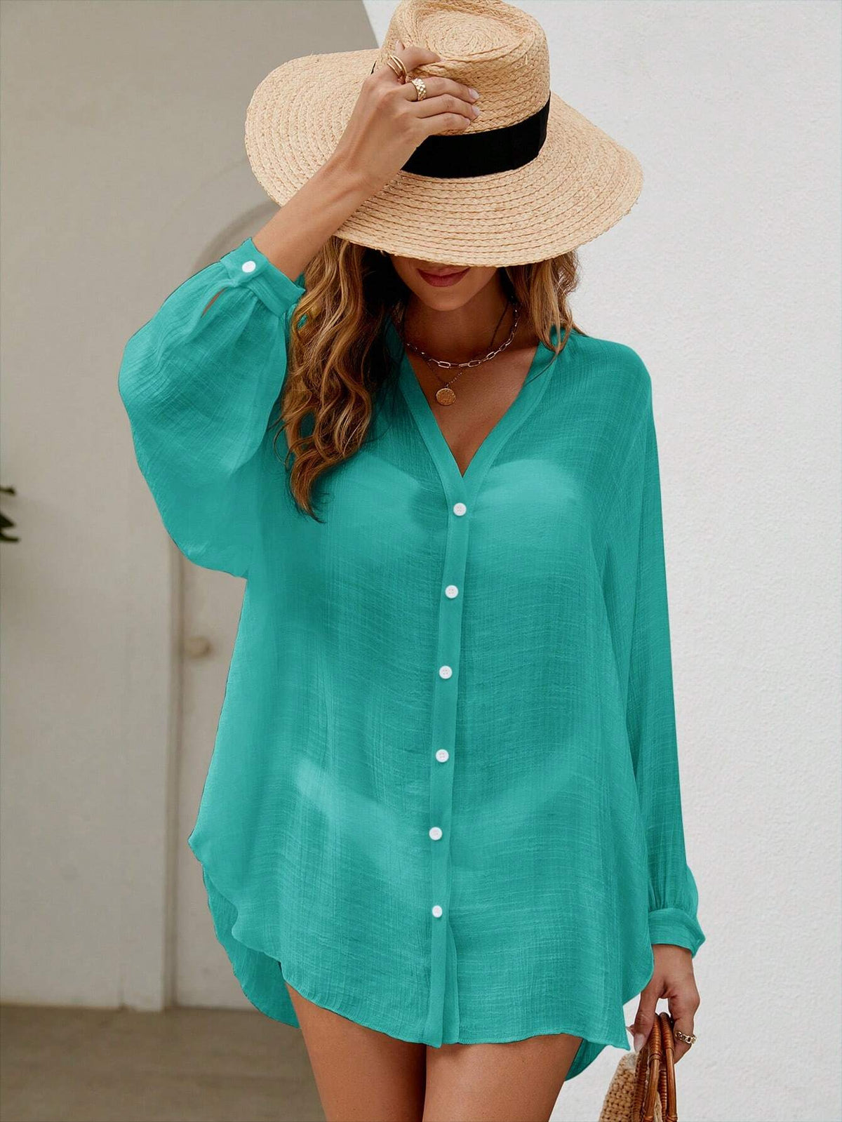 SHEIN Swim Basics Blusa Quimono Feminina Com Peito Único