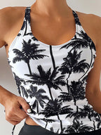 Swim Lushoire Biquíni Estilo Colete Com Estampa De Palmeira Para Mulheres - Carnaval
