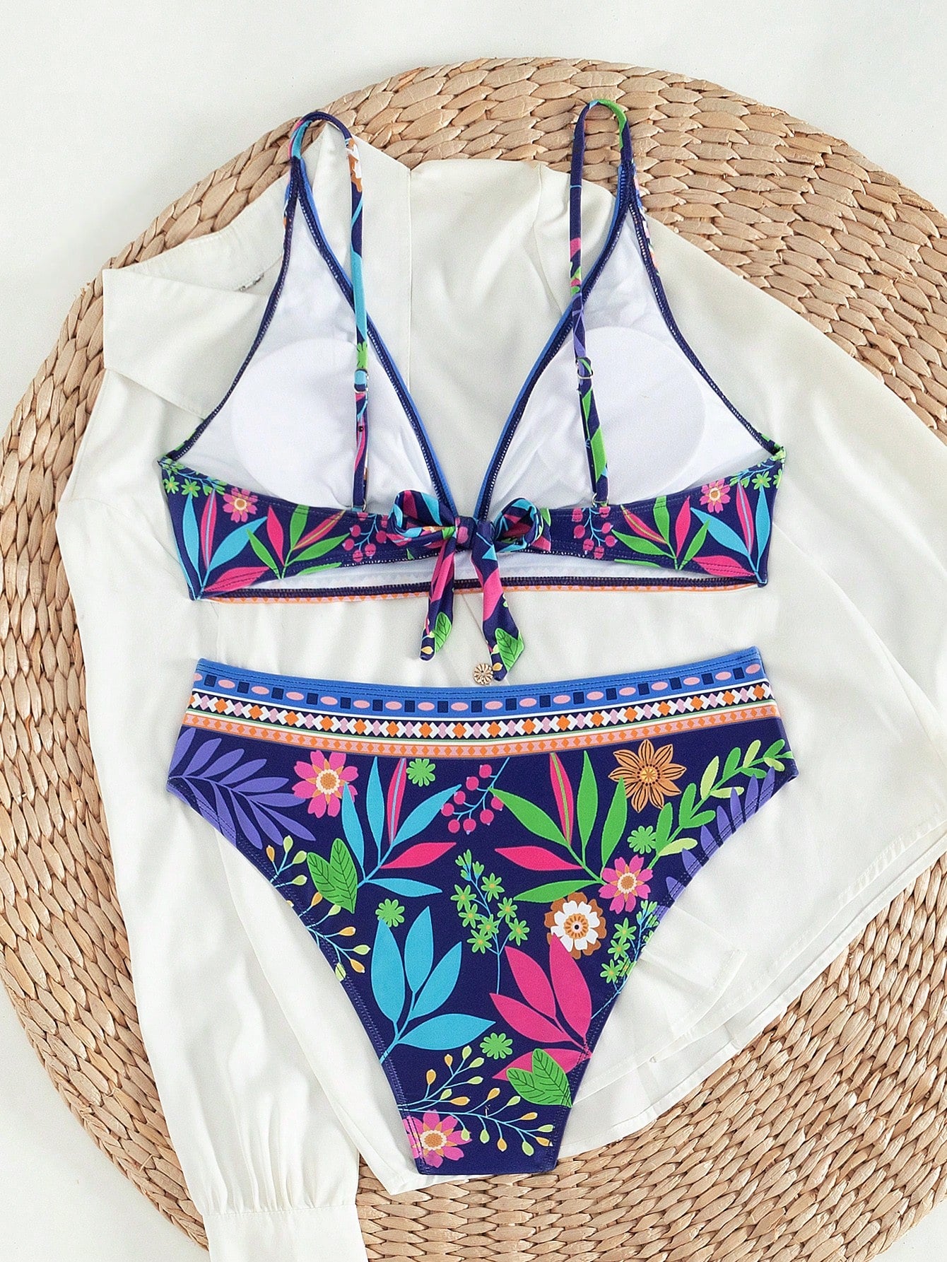 Swim Lushoire Conjunto de Maiô Bikini Estampa de Planta Feminino Carnaval de Praia de Verão